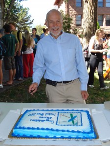 The physics department presented Shane Burns with a cake decorated with one of the equations from the Supernovae Cosmology Project.