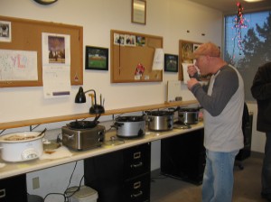 A taster at the chili cook-off