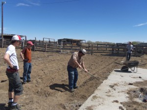 From left to right working on the ranch are Alex Summerfelt, Jake Sullivan, Doug Wiley, and Alex Harleen. Skyler Trieu also was part of the project.