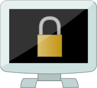 A computer monitor with a padlock on it
