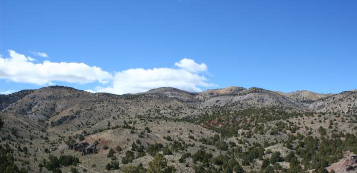 Overlook of pyroclastic volcanic deposits of McKissick Canyon, Nevada.