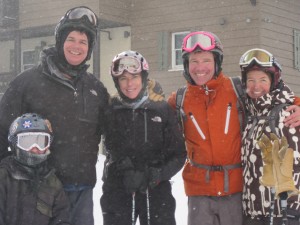 Brian Grossman ’88, Carrie Scatterday Allan ’89, Jamie Lummis ’88, Kristen Dillon Lummis ’88, and Carrie’s son, Ryan, skied together at Alta, Utah, in December 2009.