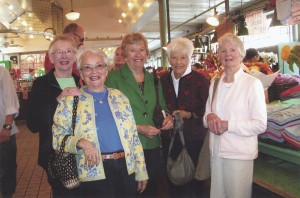Five alumnae from the Class of ’53 gathered at Pike Place Market in Seattle in September 2012 for their annual get-together. Left to right: Shirley Keay Campbell, Orinda, Calif.; Mary Crawford Rubens, Scarsdale, N.Y.; Artie Toll Kensinger, Colorado Springs, Colo.; Sally Rambeau Spoehr, St. Augustine, Fla.; and Sally Moffitt Kennedy, Mercer Island, Wash.
