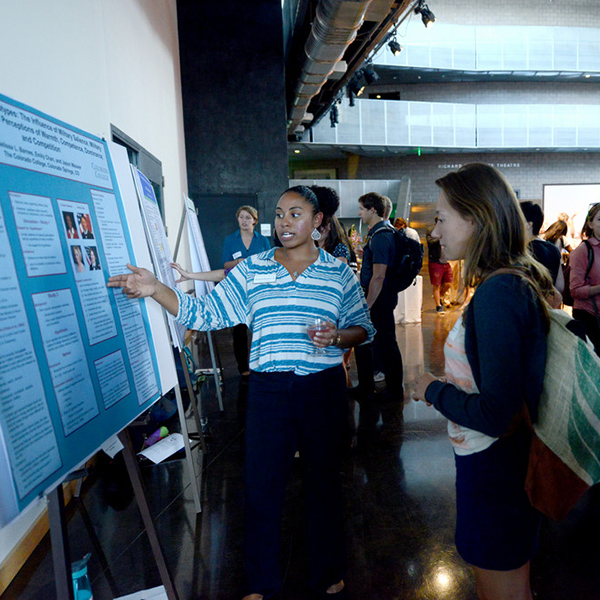 Students, faculty and staff attended the Summer Collaborative Research Symposium at Edith Kinney Gaylord Cornerstone Arts Center. The symposium was for students who participated in undergraduate research this summer with CC Faculty. Students displayed and presented their work and research.