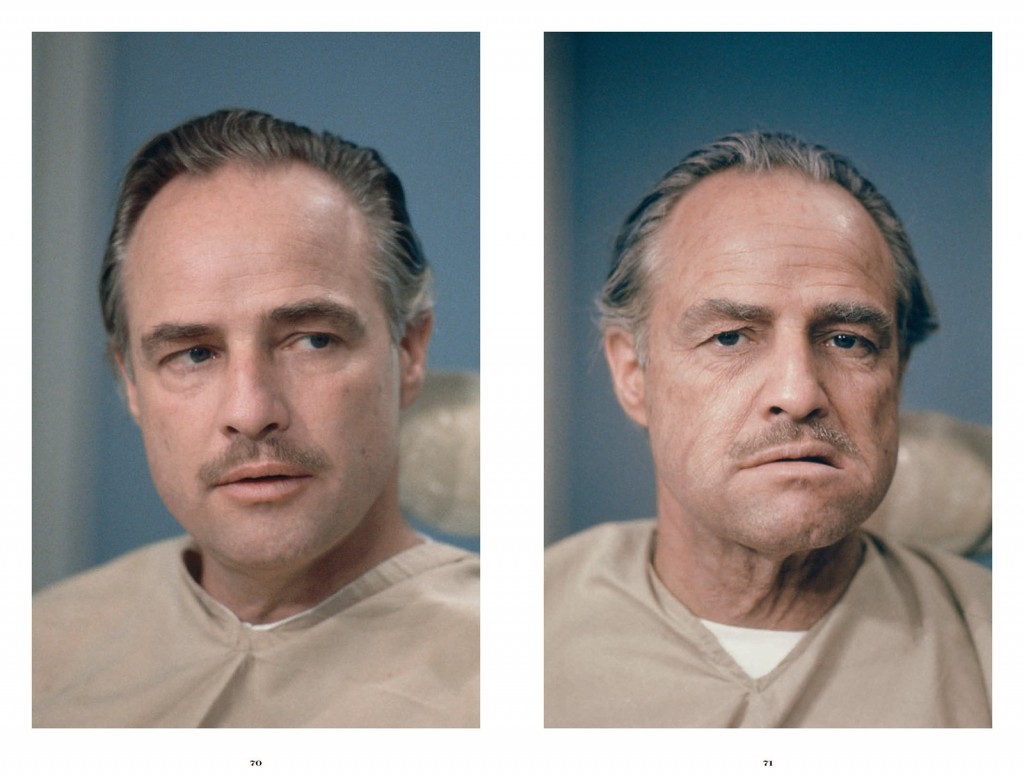 Brando before and after his makeup for his role as Vito Corleone