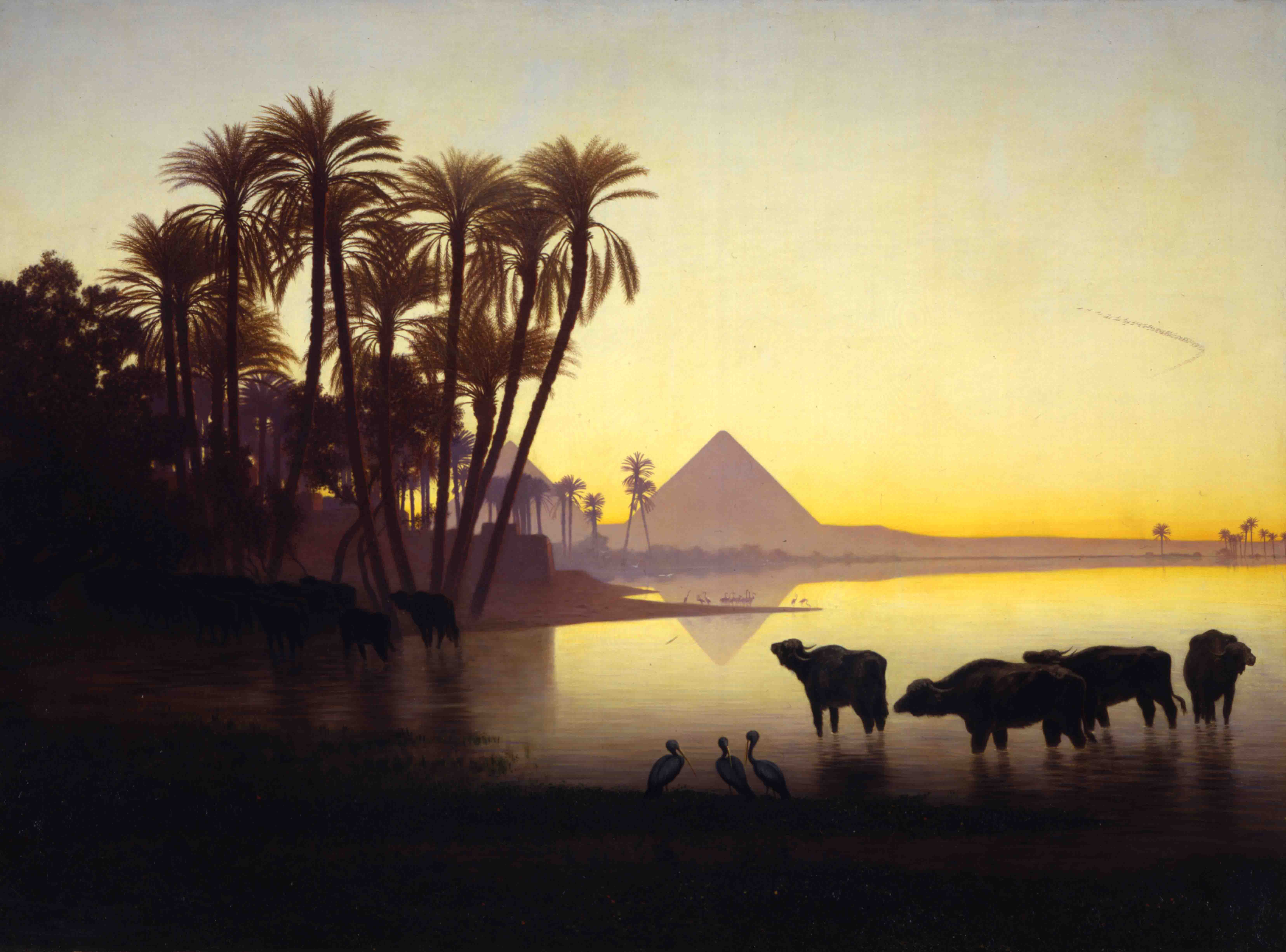 Charles Théodore Frère,  Along the Nile at Gyzeh, ca. mid-late 1850s, Oil on canvas, 38 x 51"  © Dahesh Museum of Art, 1995.102