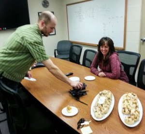 David Z. and Tracey relax for a minute on Pi Day.