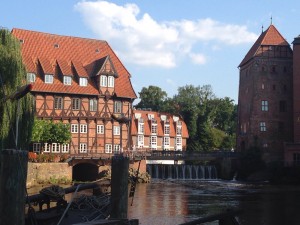 A beautiful spot in Lüneburg that is home to many restaurants.