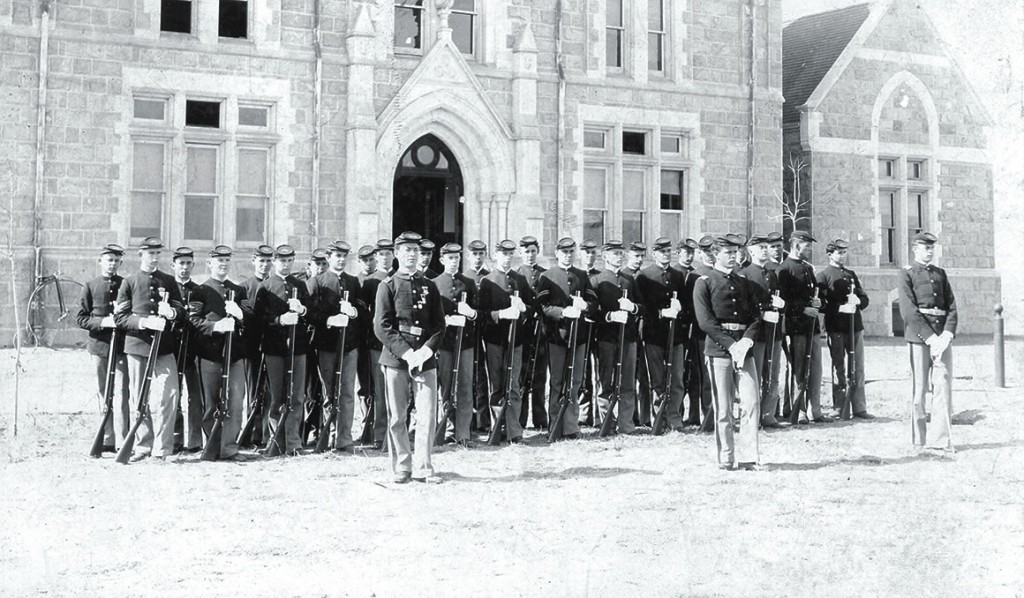 The Cutler Academy drill team outside Cutler Hall, 1892.