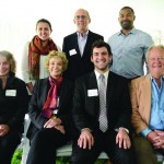 Front row, from left: Alumni Association Board members Susan Burgamy ’66 (President’s Circle) and Chris Moon Schluter ’65, Jacob Kirksey ’15, and board member Jeff Haney ’76. Back row, from left: Emma Whitehead ’16, and board members Les Goss ’72 and Tony Rosendo ’02.