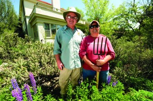 Long-time gardeners Kyle Larsen and Cecilia Gonzales pose American Gothic-style in front of the Southwest Studies building surrounded by healthy native and regional plant species.  You might not know it, but Colorado College is home to many hidden and open gardens featuring native plant species and others more adaptable to the region.  The gardens are located throughout the campus and produce colorful flowers and blooms from spring until autumn.