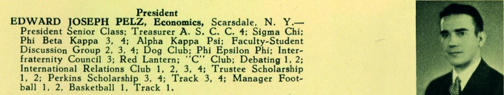 Ed Pelz as a Colorado College senior, in 1938. Taken from the Colorado College Nugget, Vol. 39, 1938