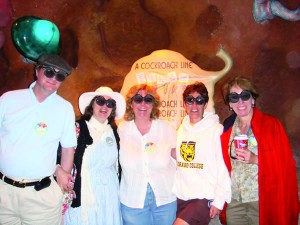 Four friends from the Class of ’81 met for a combined 50th birthday party at Disneyland on Heather Palmer’s birthday in May. From left: Mark Riedesel, the patient spouse of Heather, Heather Palmer, Jolina Ward Borah, Karen-Beth Goldberg Scholthof, and Kathleen Fahringer Christopherson. All are wearing the special glasses for viewing “A Bug’s Life,” which Heather says “makes each of us look just like we did at 18 — ha ha!”