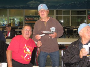 Two former hockey players from the Class of ’63 met at Parksville, B.C., for a hockey tournament of players 70 years and older. Gill Grabosky and Jacques Rivard were meeting for the first time in 46 years. Gill plays for the Sharks of Calgary and Jacques for Les Boys de Quebec.