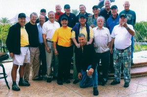 Art Berglund ’63 provided this photo of the Hail CC Reunion held Oct. 11–14, 2009, in Las Vegas: Kneeling, Bill Goodacre ’62. Front row, left to right: Bill “Will” Pelz ’64, Barry Harrison ’62, John Simus ’64, Ken Hartwell ’62, Mike “Barrie” Carter ’66, Normand Laurence ’63, Don Sprinkle ’64, “Little Dickie” Love ’64. Back row, left to right: Jeff Sauer ’65, Chuck “Punch” Mason ’69, Art Berglund ’63, Dave Lewis ’63, Marv Parliament ’64, Bruce Mahncke ’69, Wayne McAlpine ’64, Ken Hanson ’64. Attending but not pictured: Stan Moskal ’62, Bob Otto ’66.