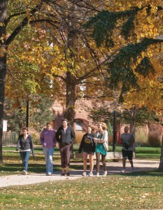 Students on campus in the fall