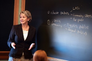 President Tiefenthaler in her Economics of Higher Education class.