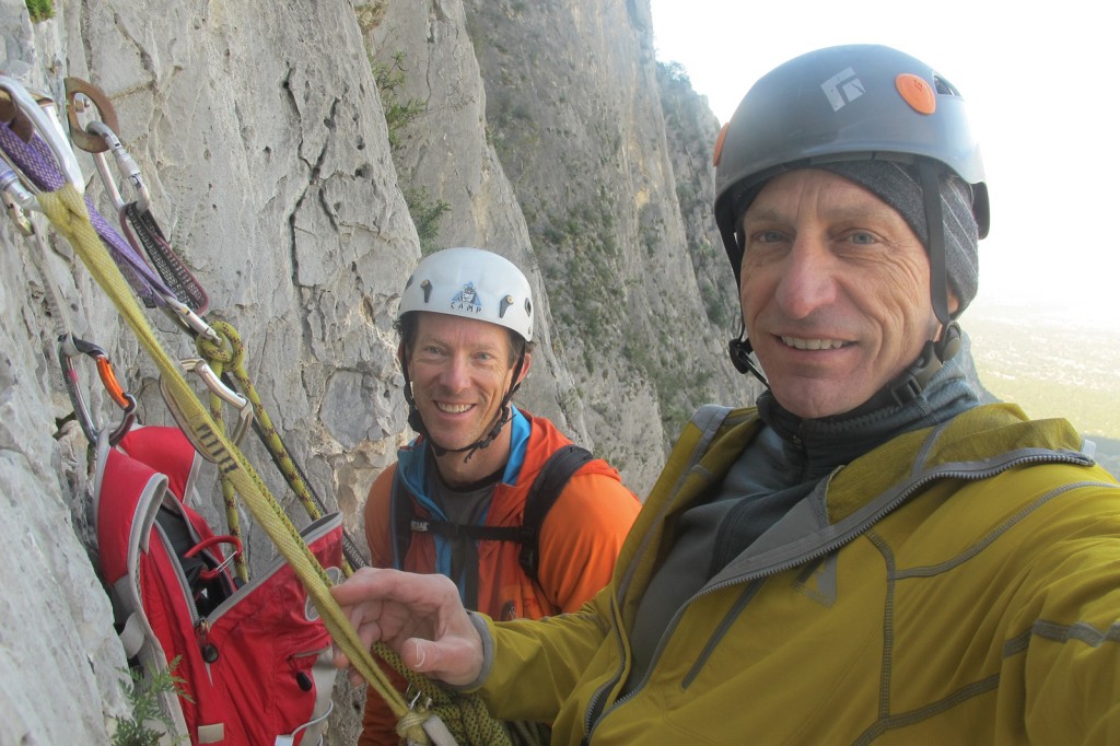In December, Dirk Tyler ’80, left, and Charley Mace ’80 traveled to the 2,000-foot limestone cliffs of renowned rock-climbing area El Potrero Chico in Nuevo Leon, Mexico. They were following in the footsteps of Norm Chu ’80, who climbed new routes 30 years earlier. All three met while teammates on the CC swim team and developed their rockclimbing skills at the Garden of the Gods.