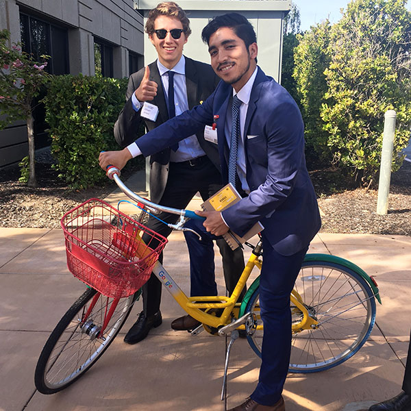 Oliver Jones ’20 and Eyner Roman-Lopez ’19 enjoy the amenities of Google’s Mountain View, California campus.
